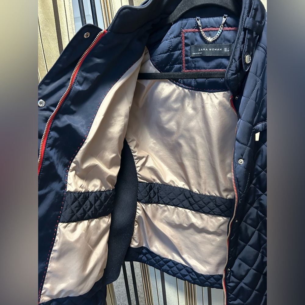 ZARA navy quilted moto jacket - Picture 5 of 14